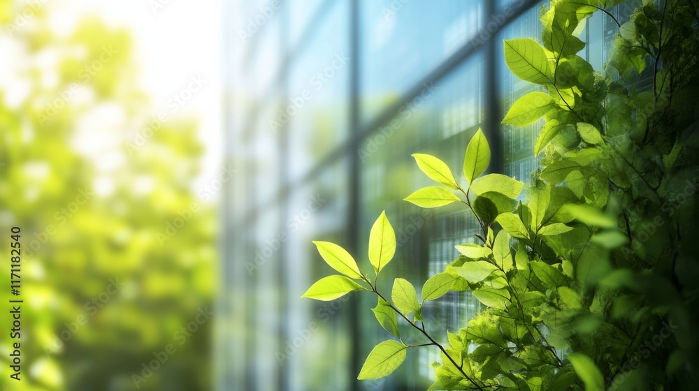 Eco-Friendly Data Center with Green Backdrop Eco-Friendly Data Center with Green Backdrop