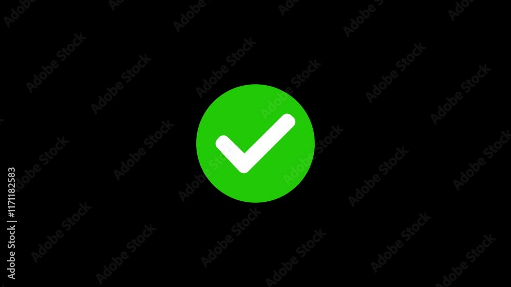 Yes 4k animation, green check mark icon. Success symbol accepted and approve icon. black background. Yes 4k animation, green check mark icon. Success symbol accepted and approve icon. black background.
