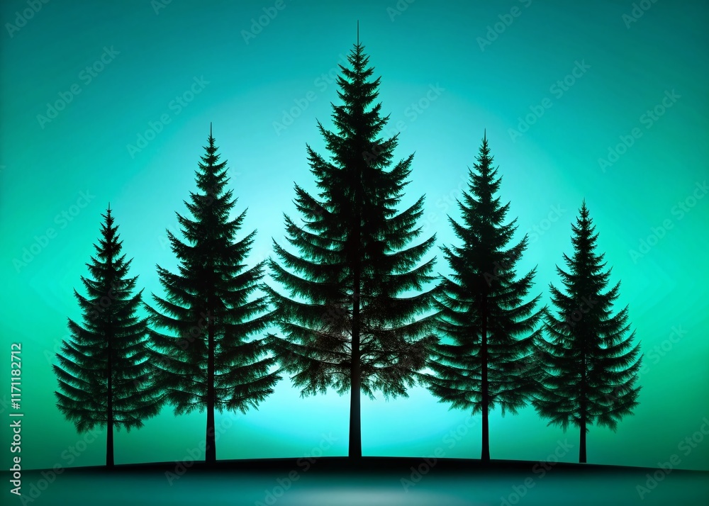 Obraz premium Teal Background Evergreen Silhouette - Simple Nature Photography