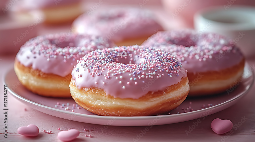 Heart-shaped donuts with pastel pink and lavender icing