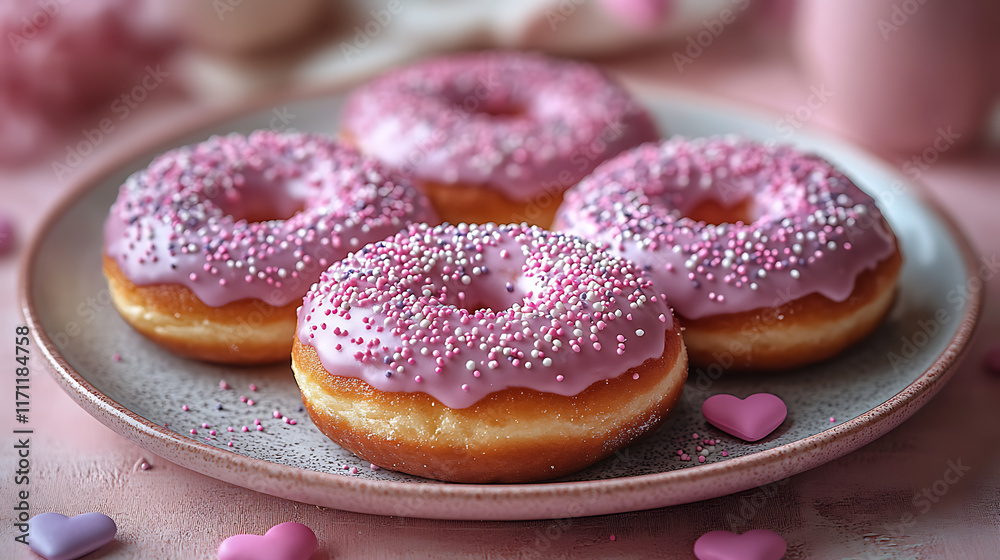 Heart-shaped donuts with pastel pink and lavender icing