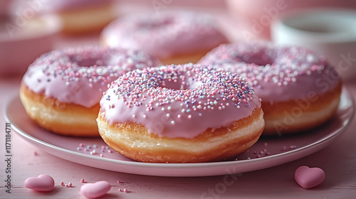 Obraz na płótnie Heart-shaped donuts with pastel pink and lavender icing w salonie