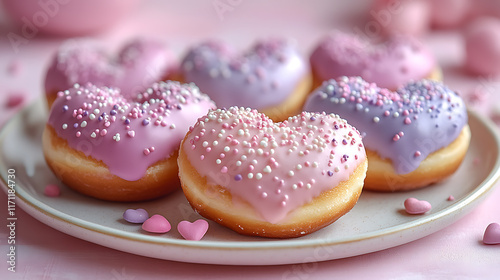 Obraz na płótnie Heart-shaped donuts with pastel pink and lavender icing w salonie