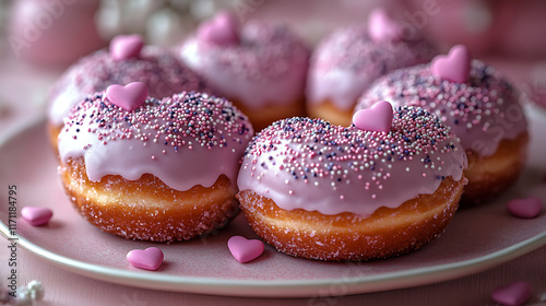 Heart-shaped donuts with pastel pink and lavender icing