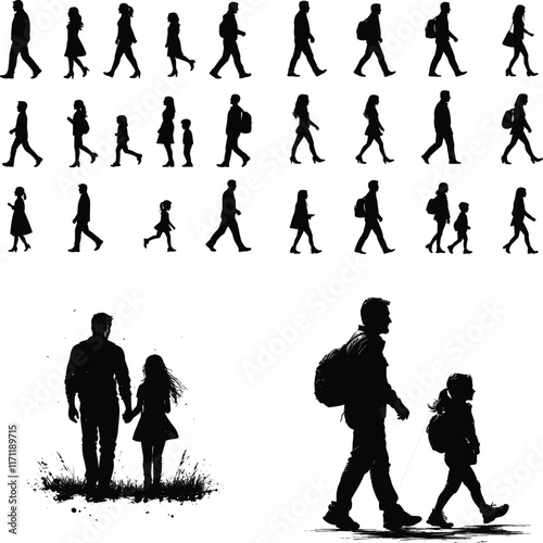 happy family silhouette collection, Father and Son Silhouete, Silhouettes of family father mother daughter and little son in arms
