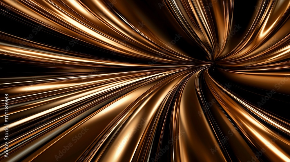Abstract gold and brown radiating lines converging into a dark center, creating a dynamic, tunnel-like effect. Abstract gold and brown radiating lines converging into a dark center, creating a dynamic, tunnel-like effect.