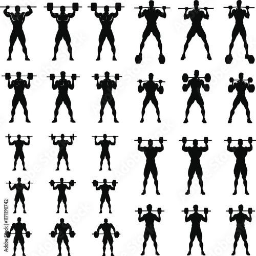 body builder man vector illustration, Strength Training Workout, Fitness Exercise Icon, gym icon set, 