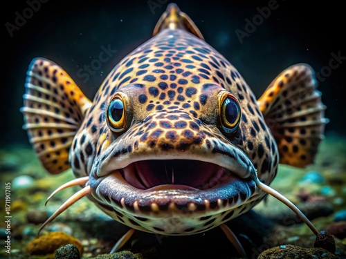 Underwater Leopard Catfish Portrait: Striking Stripes, Powerful Jaws photo