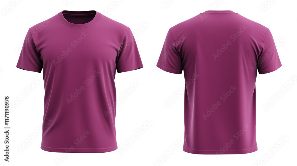 A plain deep pink t-shirt displayed front side and back side, Mockup template isolated on a transparent background A plain deep pink t-shirt displayed front side and back side, Mockup template isolated on a transparent background