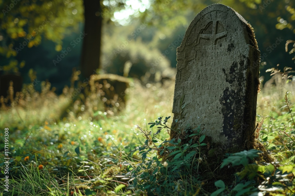 Unmarked Grave: A Weathered Tombstone in an Old Cemetery Unmarked Grave: A Weathered Tombstone in an Old Cemetery