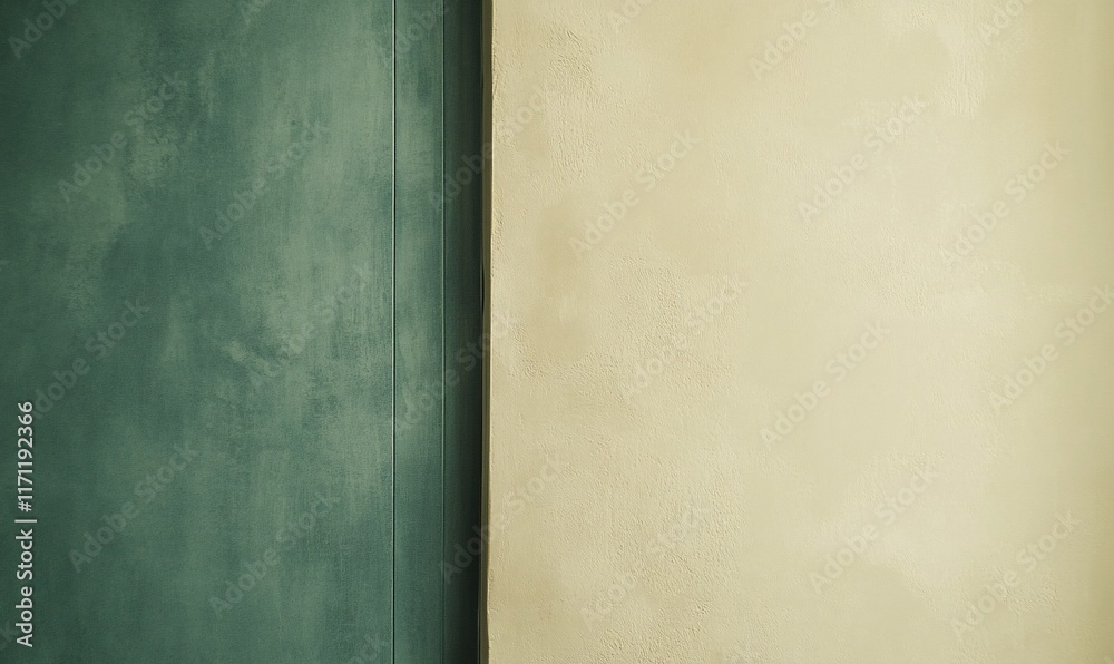 Naklejka premium Green and beige textured wall background for design or backdrop