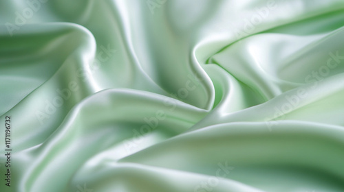 Soft green satin fabric flowing gently under natural light