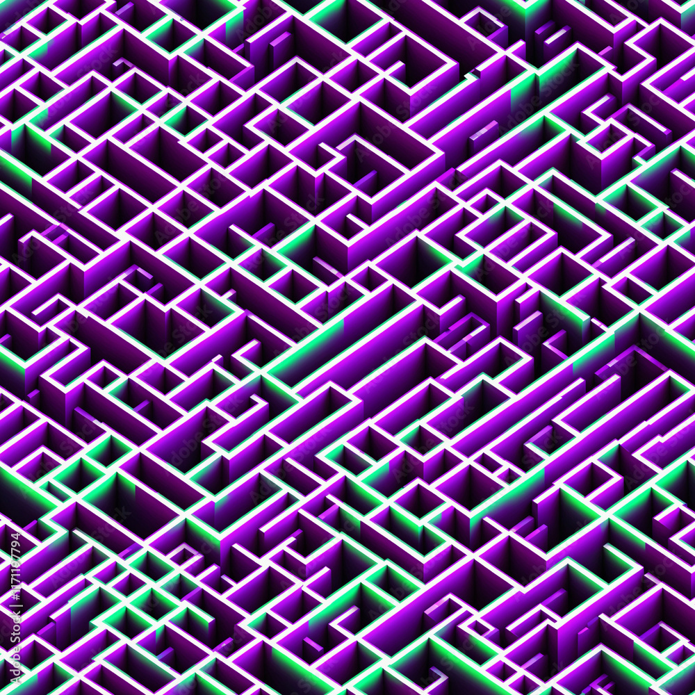 Neon purple and green maze pattern with glowing effect Neon purple and green maze pattern with glowing effect