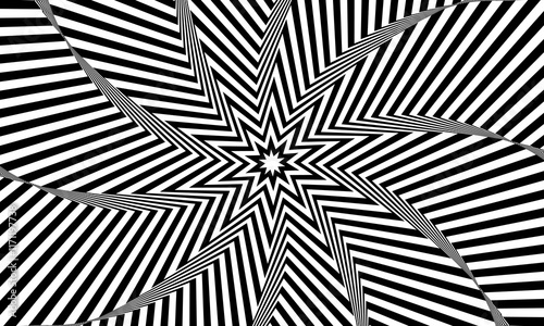 Optical illusion white star tunnel on black background. gradient twisted spirals. artistic vintage pattern.