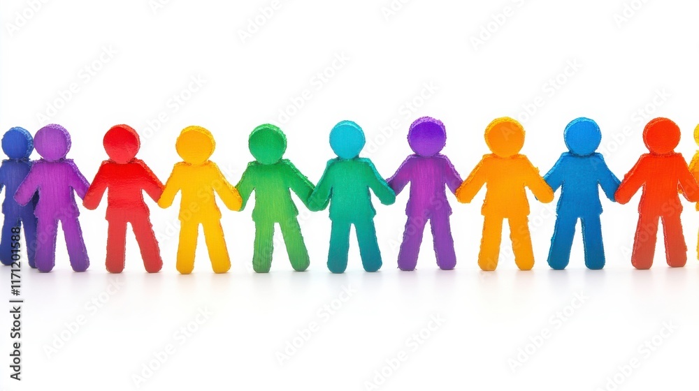 Colorful Figures Holding Hands at Public Event Colorful Figures Holding Hands at Public Event