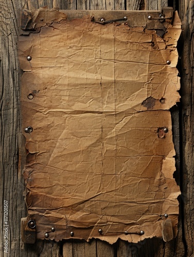 Vintage Western Wanted Poster on Wooden Wall Background photo