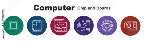 Computer Chips and Boards single stroke icon sets photo