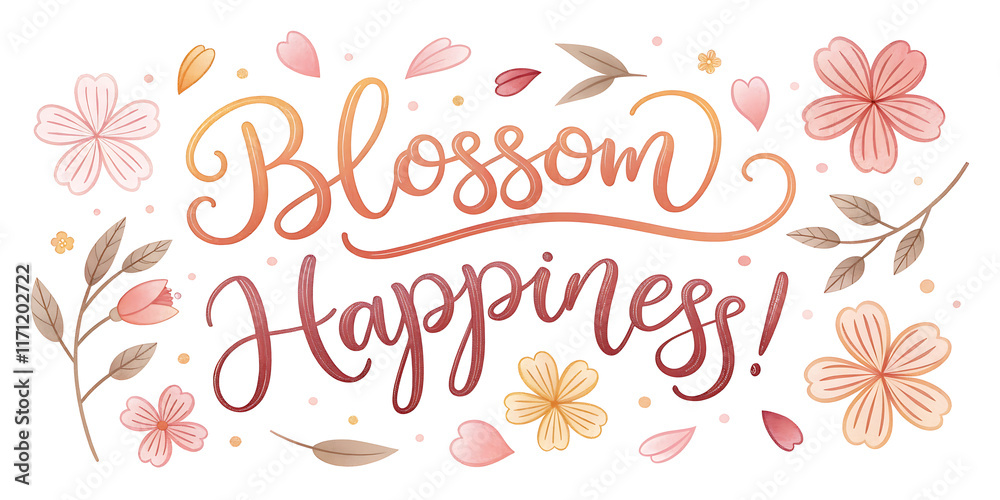 Naklejka premium Blossom into happiness with whimsical floral script design for posters or cards.