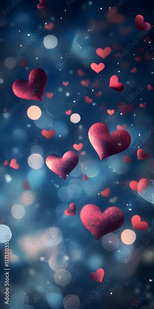 Obraz premium hearts floating in the air with bokeh lights creating an ethereal and dreamy effect