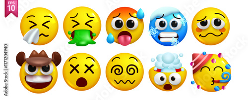 3D Vector Comedic Expressions Emoji Illustrations