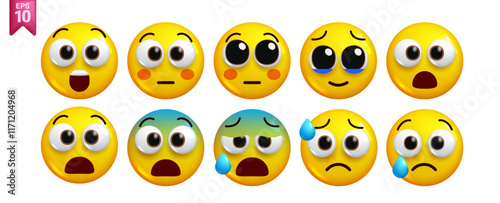 Vector 3D Faces: Sorrow, Fear and Relief