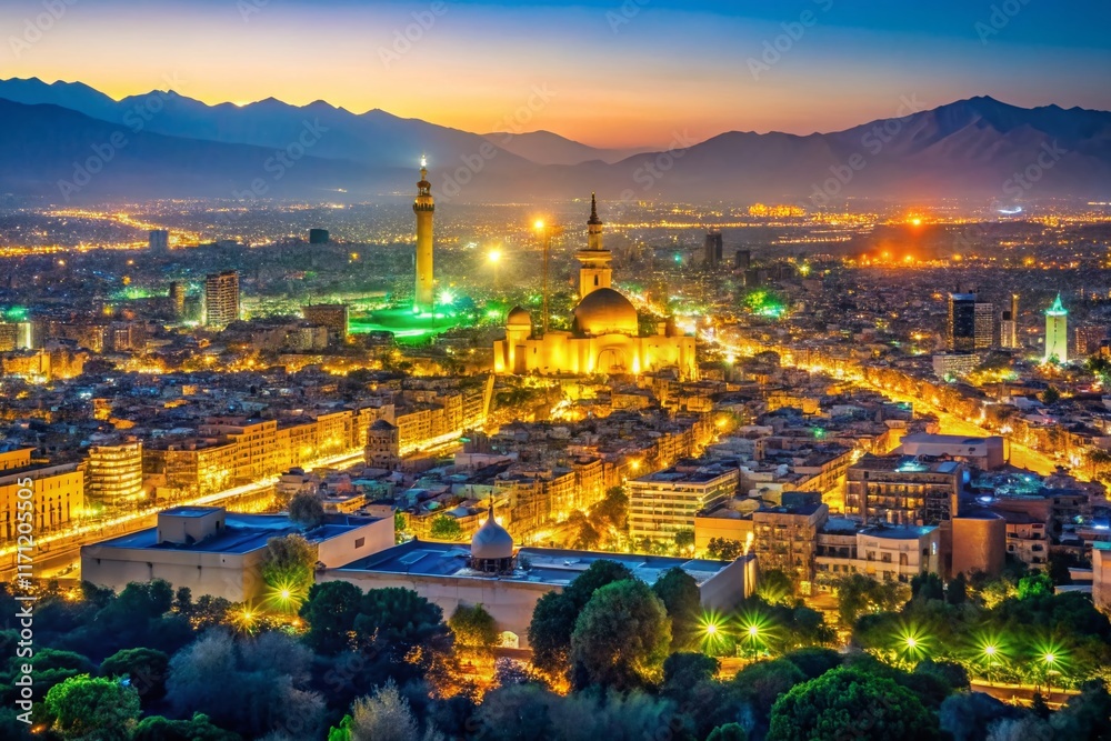 Naklejka premium Vibrant Nightlife in Tehran, Isfahan, Mashhad, Tabriz & Shiraz: Bokeh Cityscapes