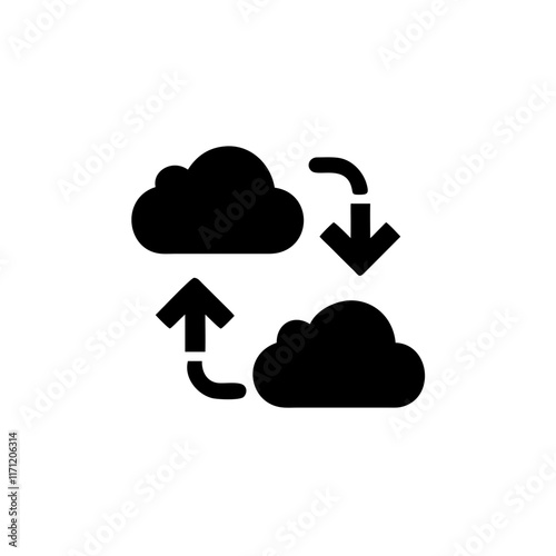 cloud storage sync icon with two arrows indicating sync, transparent background