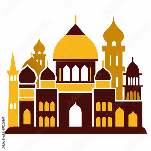 Persian Old Buildings Black Silhouette Vector on White Background