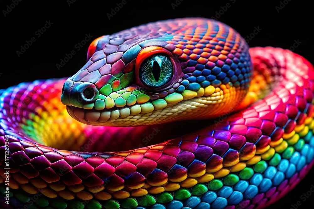 Fototapeta premium Vibrant Rainbow Serpent Portrait - Colorful Snake Photography