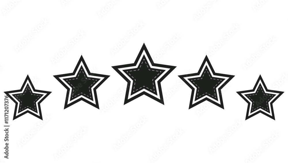 Set of five star flat icon isolated on white background.