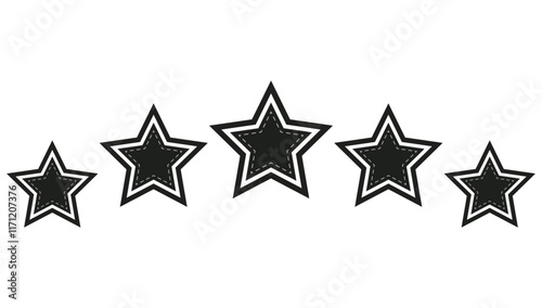 Set of five star flat icon isolated on white background.