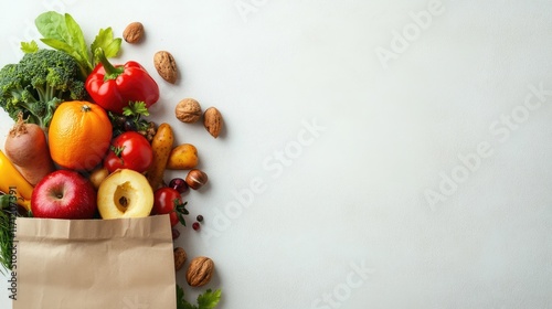 Fresh Fruits and Vegetables Spilling from a Paper Bag photo