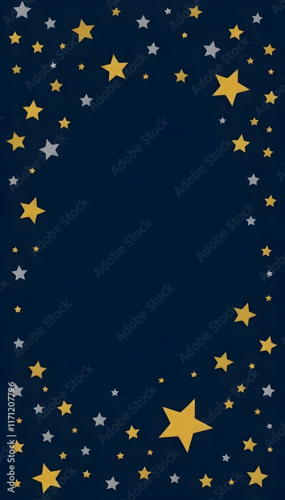 Dark Navy Background with Scattered Golden and Silver Star Illustrations Dark Navy Background with Scattered Golden and Silver Star Illustrations