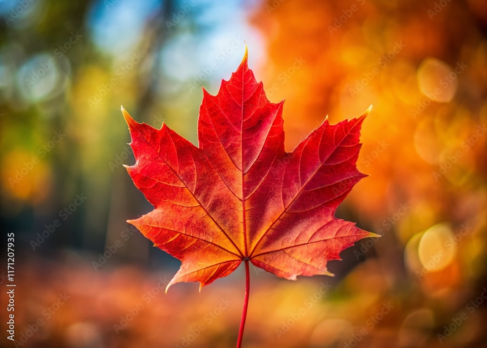 Vibrant Red Maple Leaf Autumn Nature Background Stock Photo