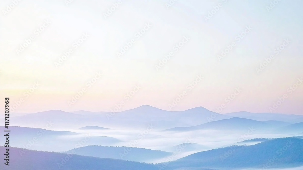 Misty mountain sunrise landscape, ideal for travel or nature backgrounds Misty mountain sunrise landscape, ideal for travel or nature backgrounds