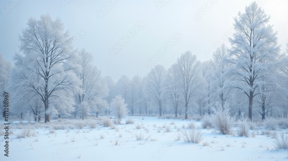 Winter forest with frost-covered trees and snowy ground Winter forest with frost-covered trees and snowy ground