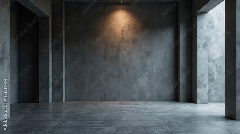 A minimalistic empty room with dark concrete walls and a rough floor. Perfect background for design mockups, architectural projects, or creative conceptual compositions. A minimalistic empty room with dark concrete walls and a rough floor. Perfect background for design mockups, architectural projects, or creative conceptual compositions.