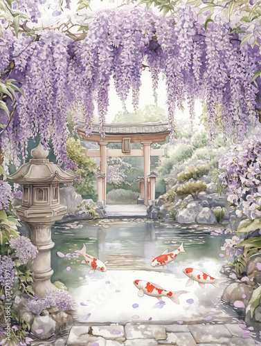 Serene koi fish swimming in tranquil garden pond