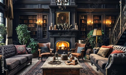 Old victorian interior with warm lights and ambience