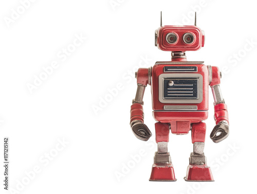 Red robot toy on white background