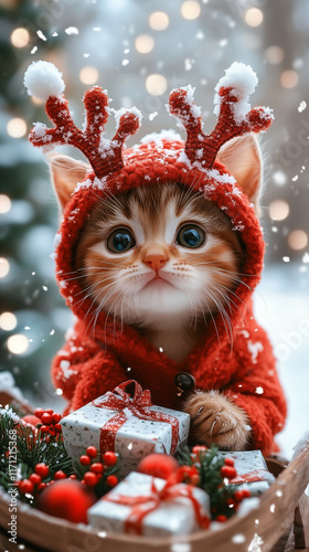 cat in christmas hat