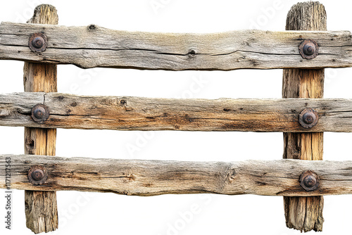 Rustic Weathered Wooden Fence with Knotted Texture Perfect for Farmhouse Themes, Nature Backgrounds, or Vintage Rural Design photo