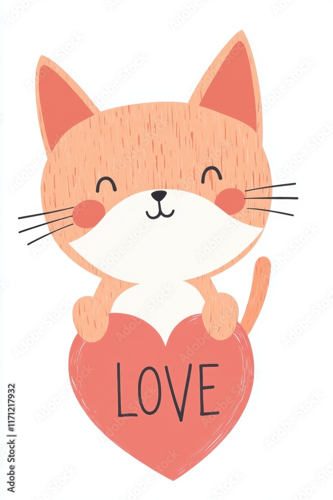Valentine’s Day greeting card design with cute cat and text. Valentine’s Day greeting card design with cute cat and text.