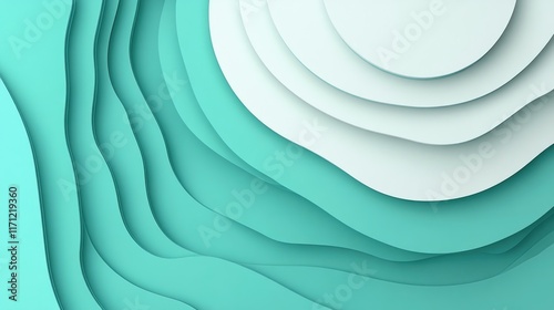 Abstract layered teal paper design with smooth curves