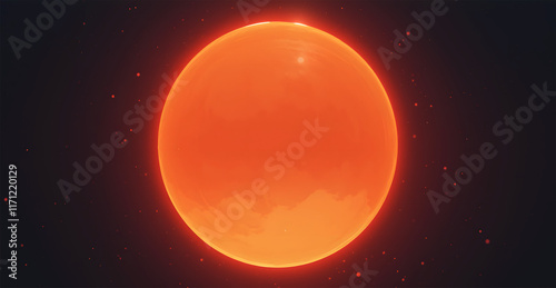 Bright orange sun glowing in the night sky with copy space