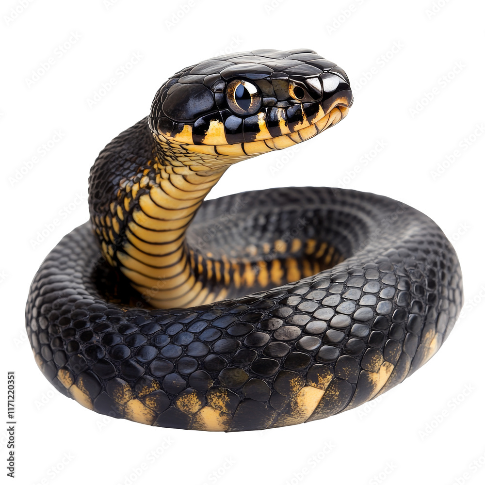 Fototapeta premium Exotic black and yellow snake coiling gracefully