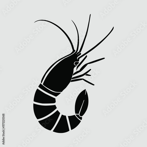 Minimalist Shrimp Silhouette Illustration, Monochromatic Design 