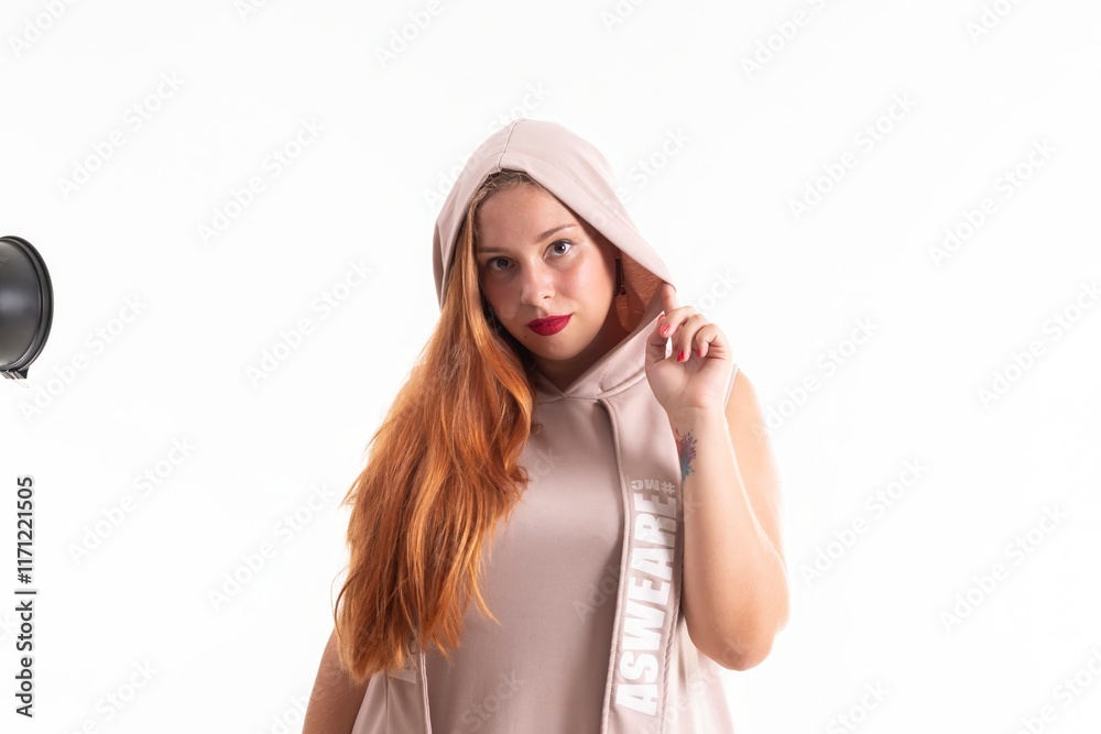 beautiful woman in fashionable clothes posing on white background. studio shot beautiful woman in fashionable clothes posing on white background. studio shot