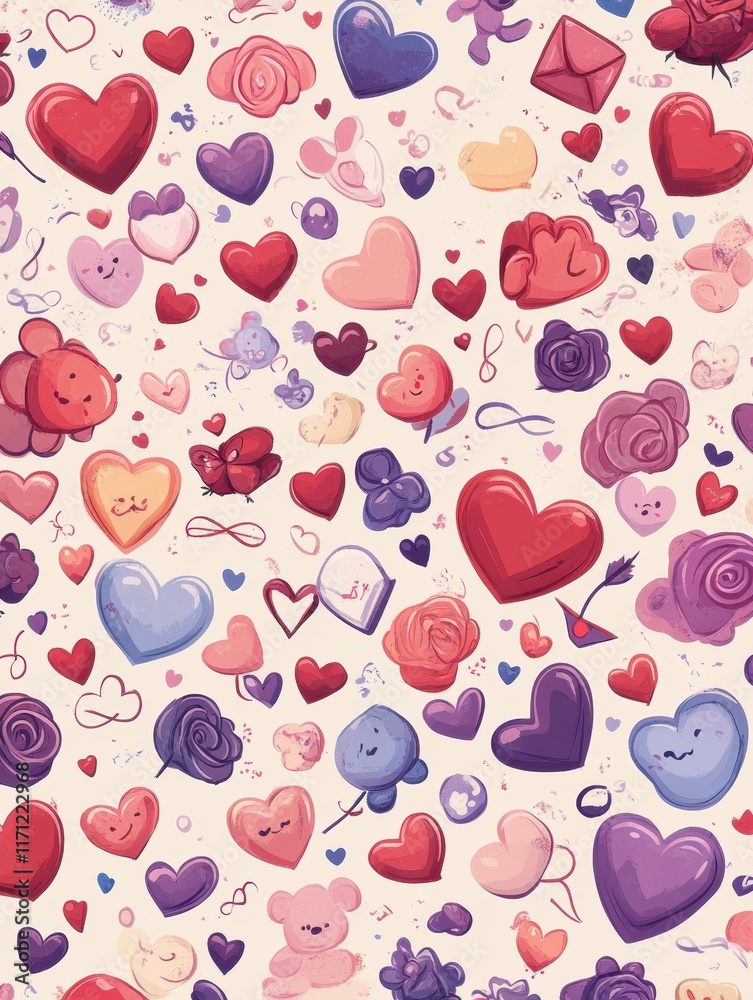 Playful Valentine's Day Background in 2D Illustration Style – Pastel Hearts, Cupid's Arrows, Love Letters, and Sweet Romantic Symbols Playful Valentine's Day Background in 2D Illustration Style – Pastel Hearts, Cupid's Arrows, Love Letters, and Sweet Romantic Symbols