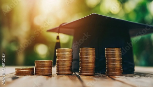 Reimbursing Education Costs: Scholarship Funding For High School Tuition And Graduate Programs With A Pile Of Golden Coins.